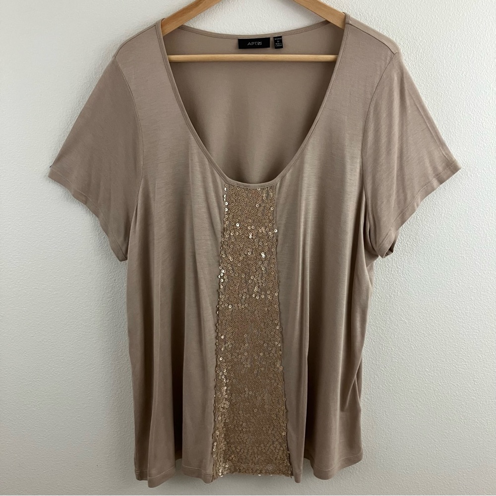 Apt. 9 | Gold Sequin Short Sleeve Tan T-Shirt